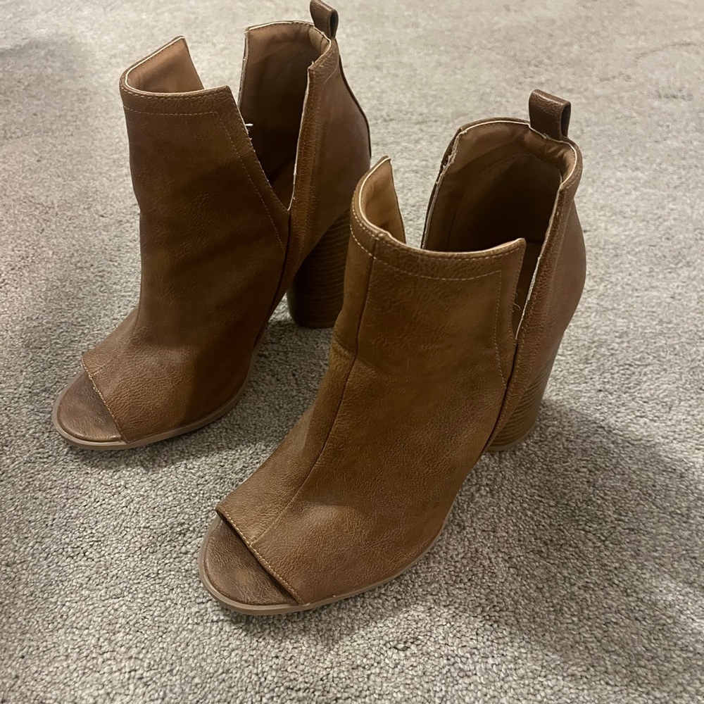 Altar'd State Tan Peep-Toe Ankle Booties - Picture 3 of 9